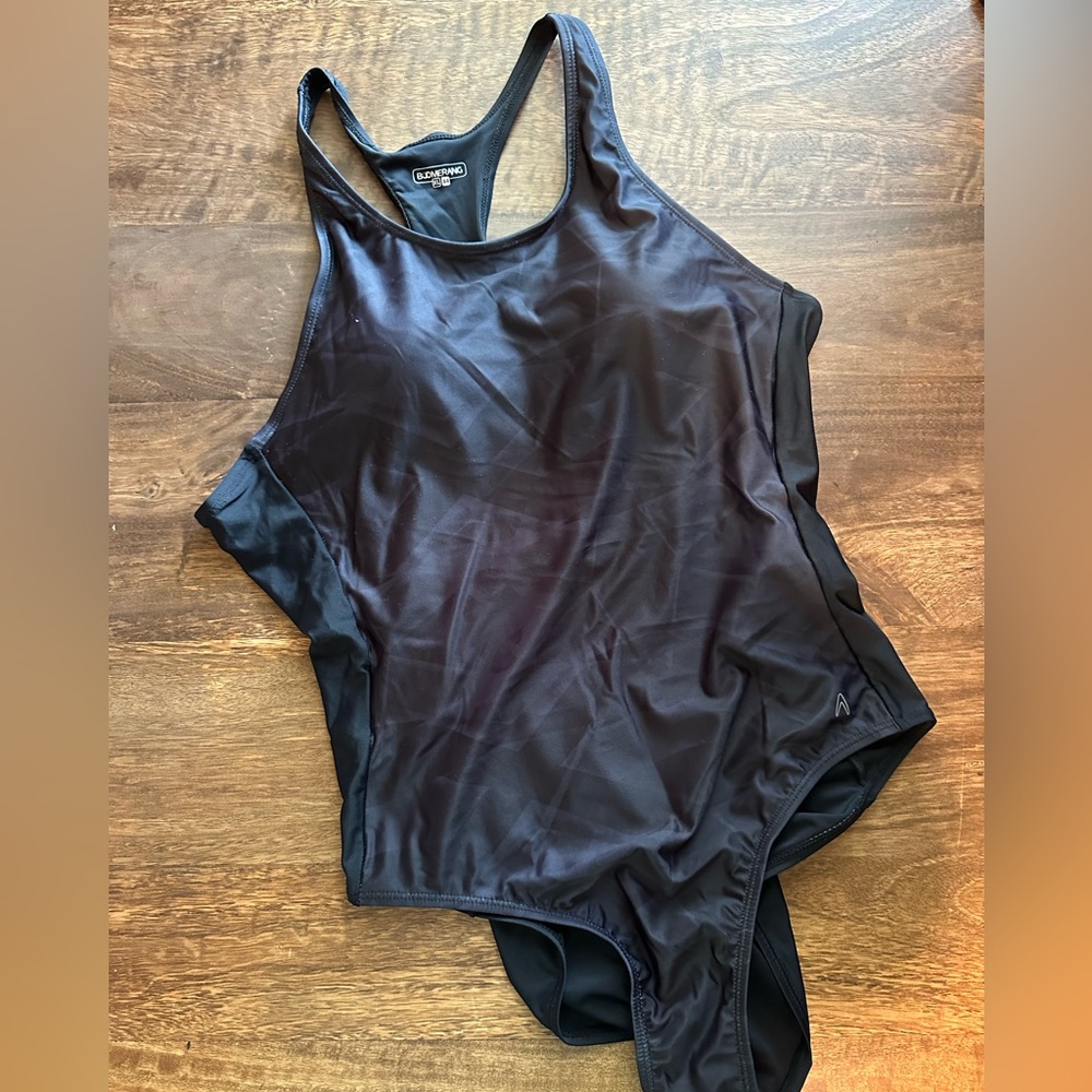 Boomerang Womens One Piece Swimsuit Racerback Full Coverage Black Size XL